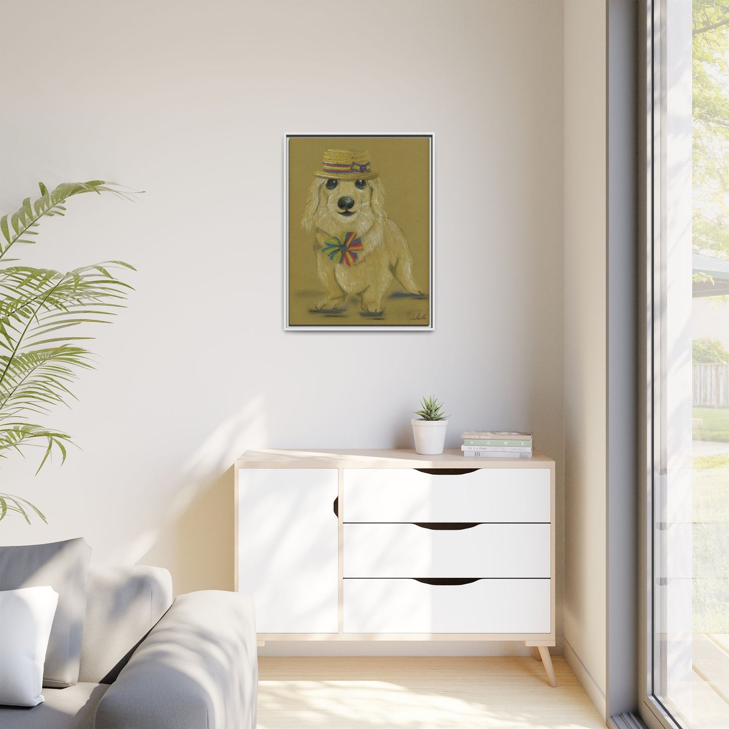 Weiner Dog in Hat Framed Wall Art