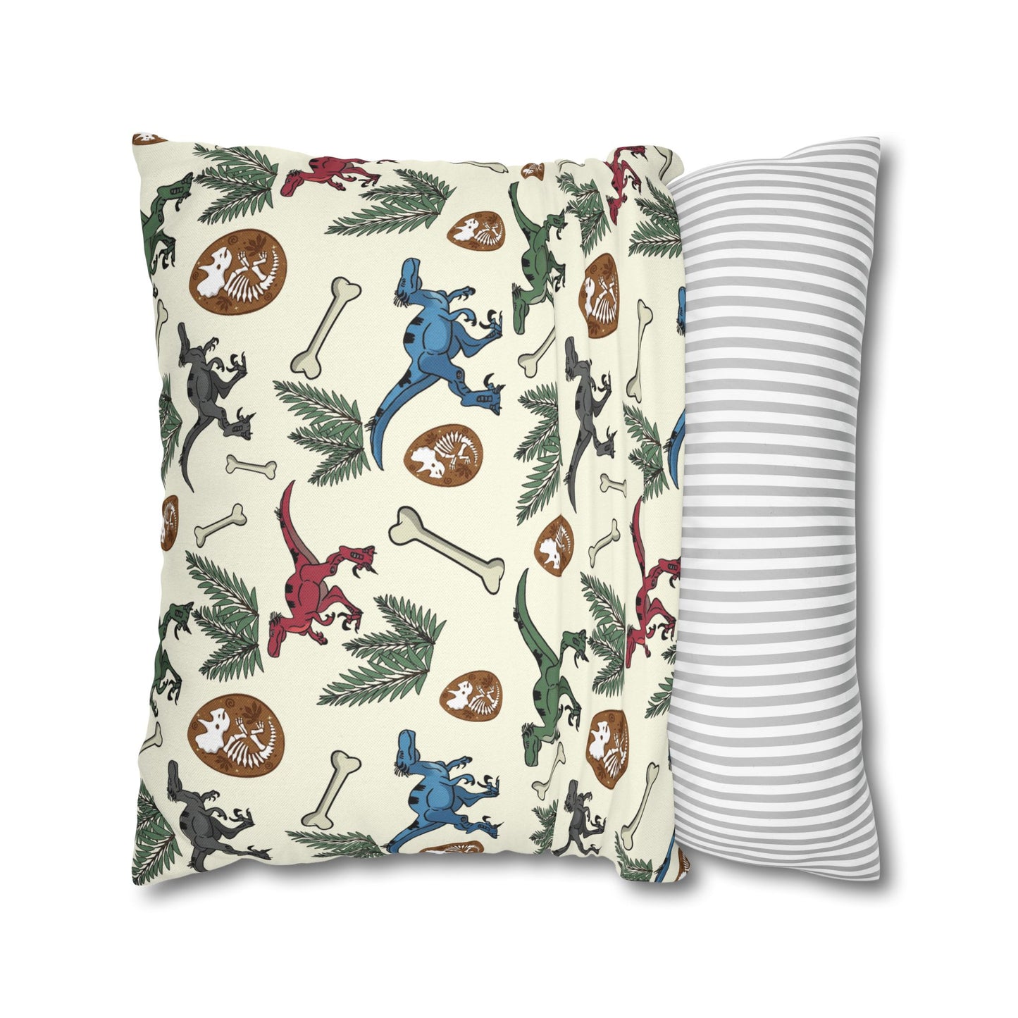 Dinosaur Fossil Pattern Pillowcase — Kids Paleontology Throw Pillow Cover