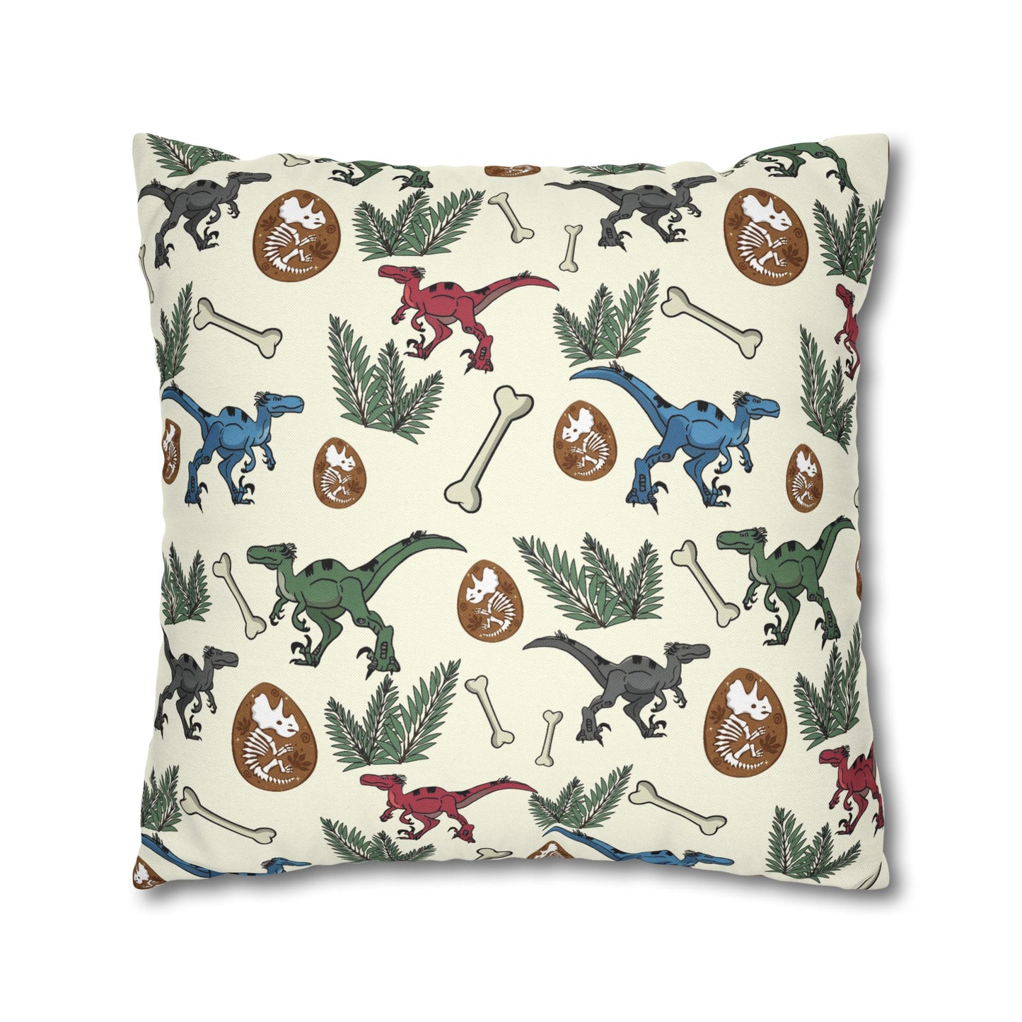 Dinosaur Fossil Pattern Pillowcase — Kids Paleontology Throw Pillow Cover