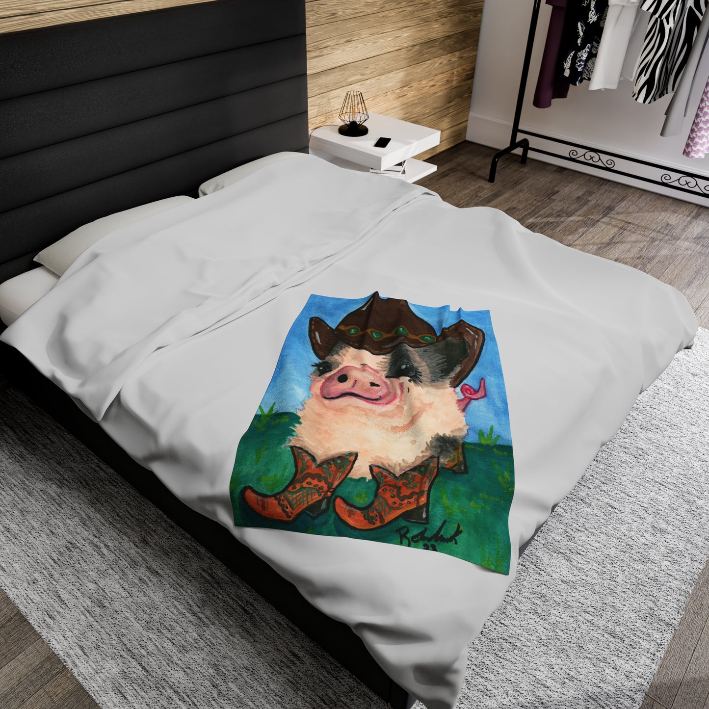 Cowboy Pig Velveteen Plush Blanket