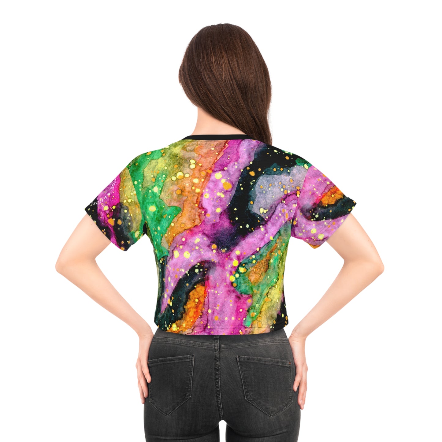 Abstract Galaxy Crop Tee — Colorful Watercolor Marble AOP