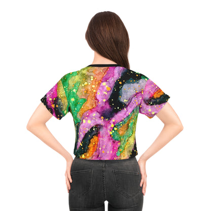 Abstract Galaxy Crop Tee — Colorful Watercolor Marble AOP