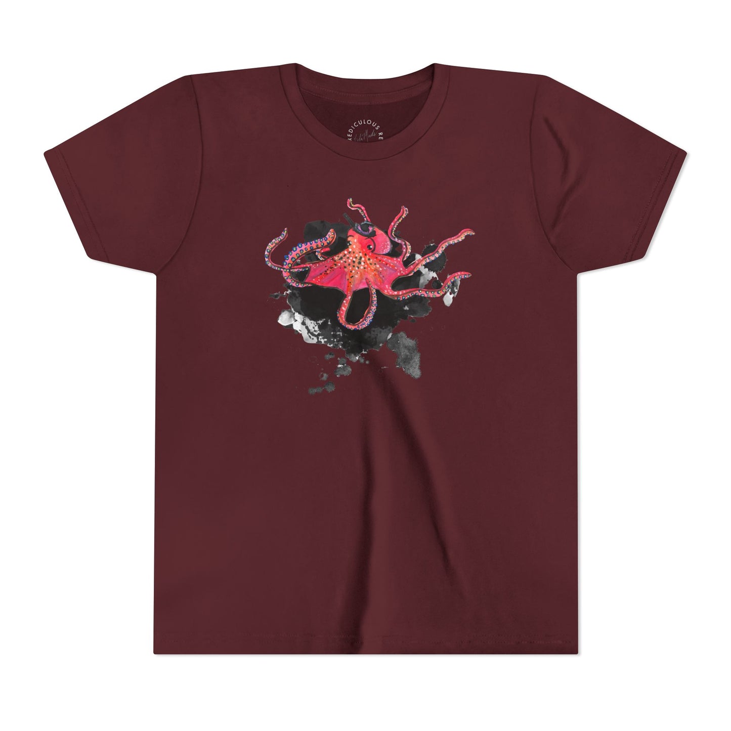 Youth Tee — Red Octopus Splash Graphic Shirt
