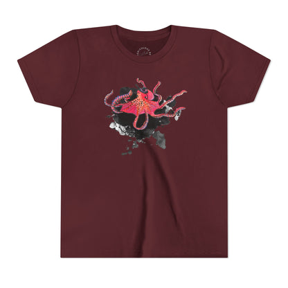 Youth Tee — Red Octopus Splash Graphic Shirt