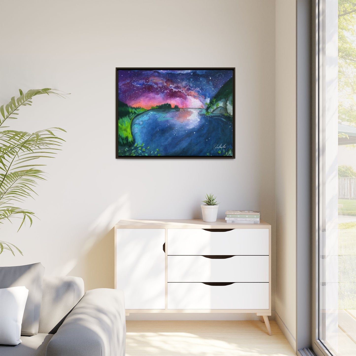 Watercolor Sunset Lake Framed Wall Art