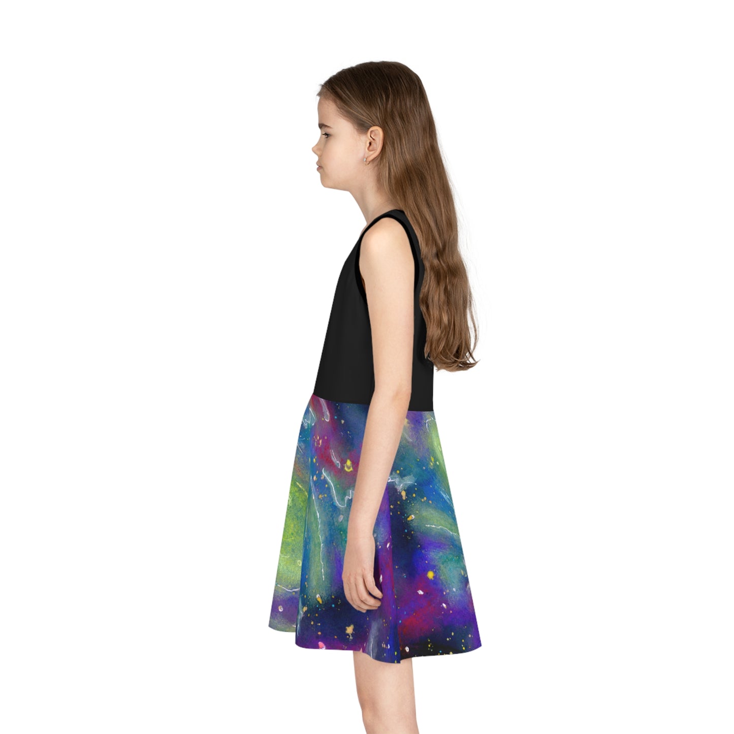 Rainbow Vortex Galaxy Girls' Sleeveless Sundress (AOP)