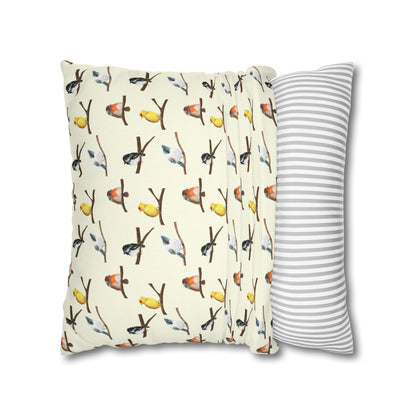 Bird Pattern Pillowcase – Watercolor Songbirds Decorative Throw Pillow Cover