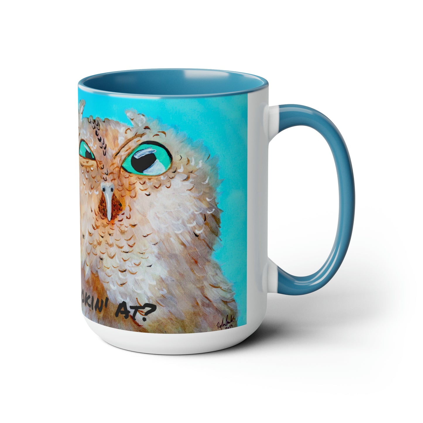 Hoo You Looking at Owl Two-Tone Coffee Mugs, 15oz