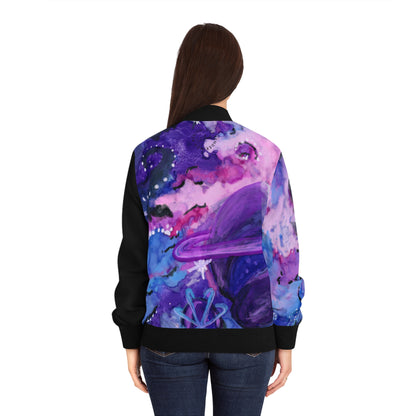 Galaxy Watercolor Bomber Jacket — Purple Space Planet AOP