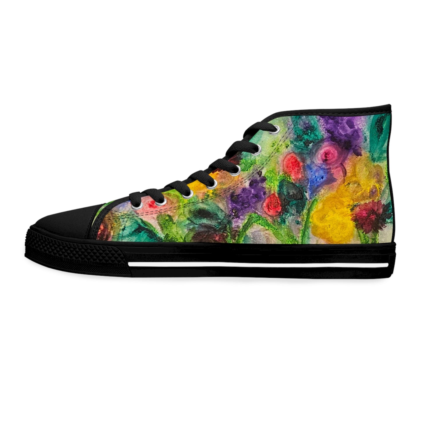 Floral Watercolor High Top Sneakers — Colorful Women's Canvas Shoes