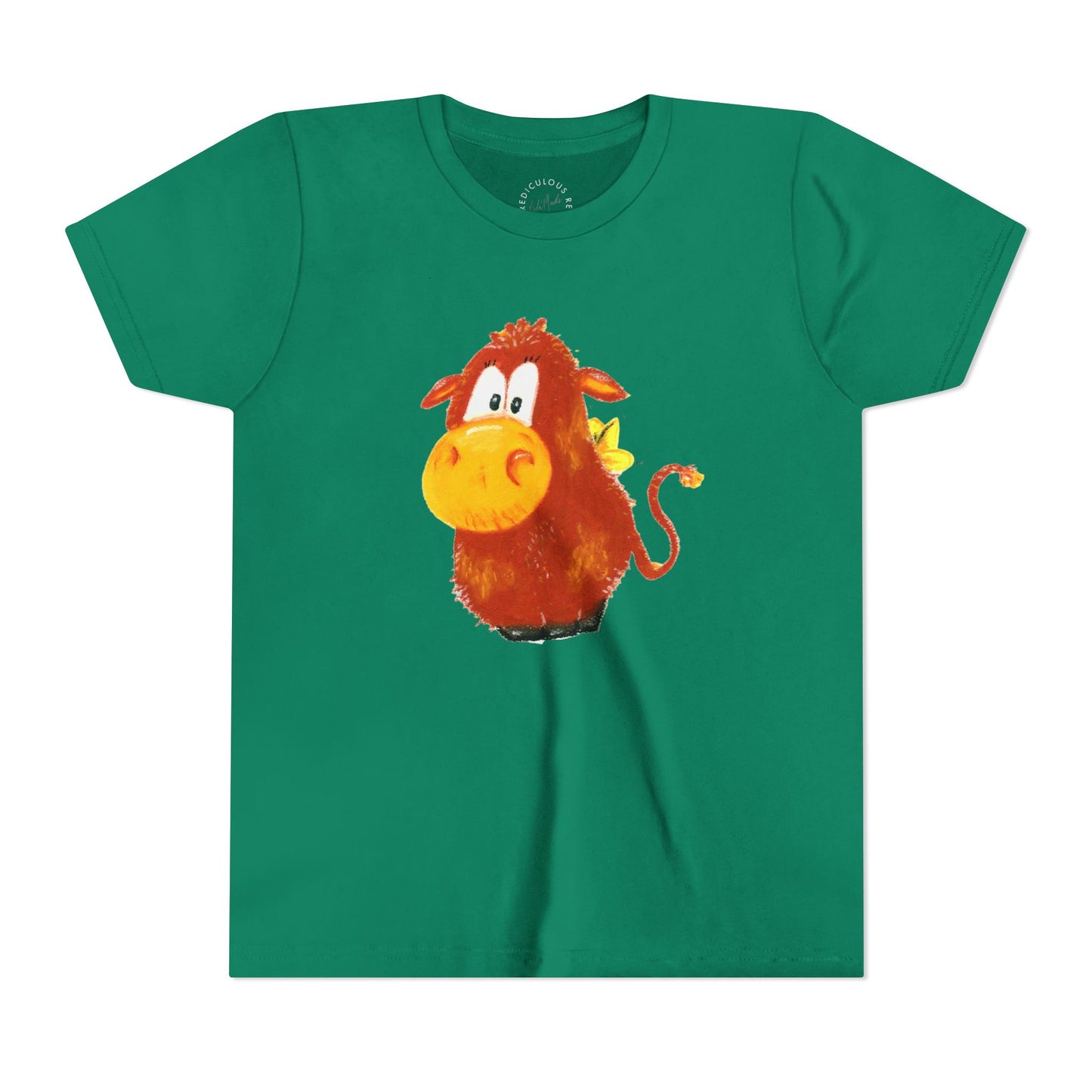 Cute Cartoon Cow Kids T-Shirt — Playful Red Cow Graphic Youth Tee