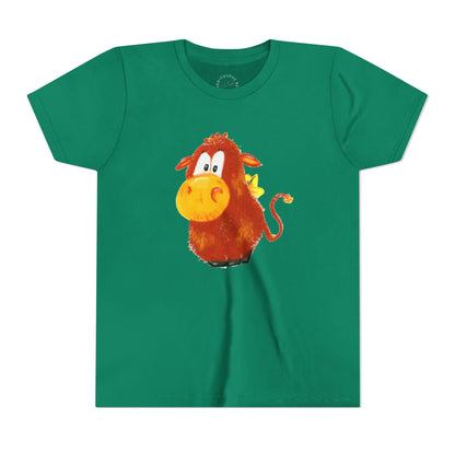 Cute Cartoon Cow Kids T-Shirt — Playful Red Cow Graphic Youth Tee