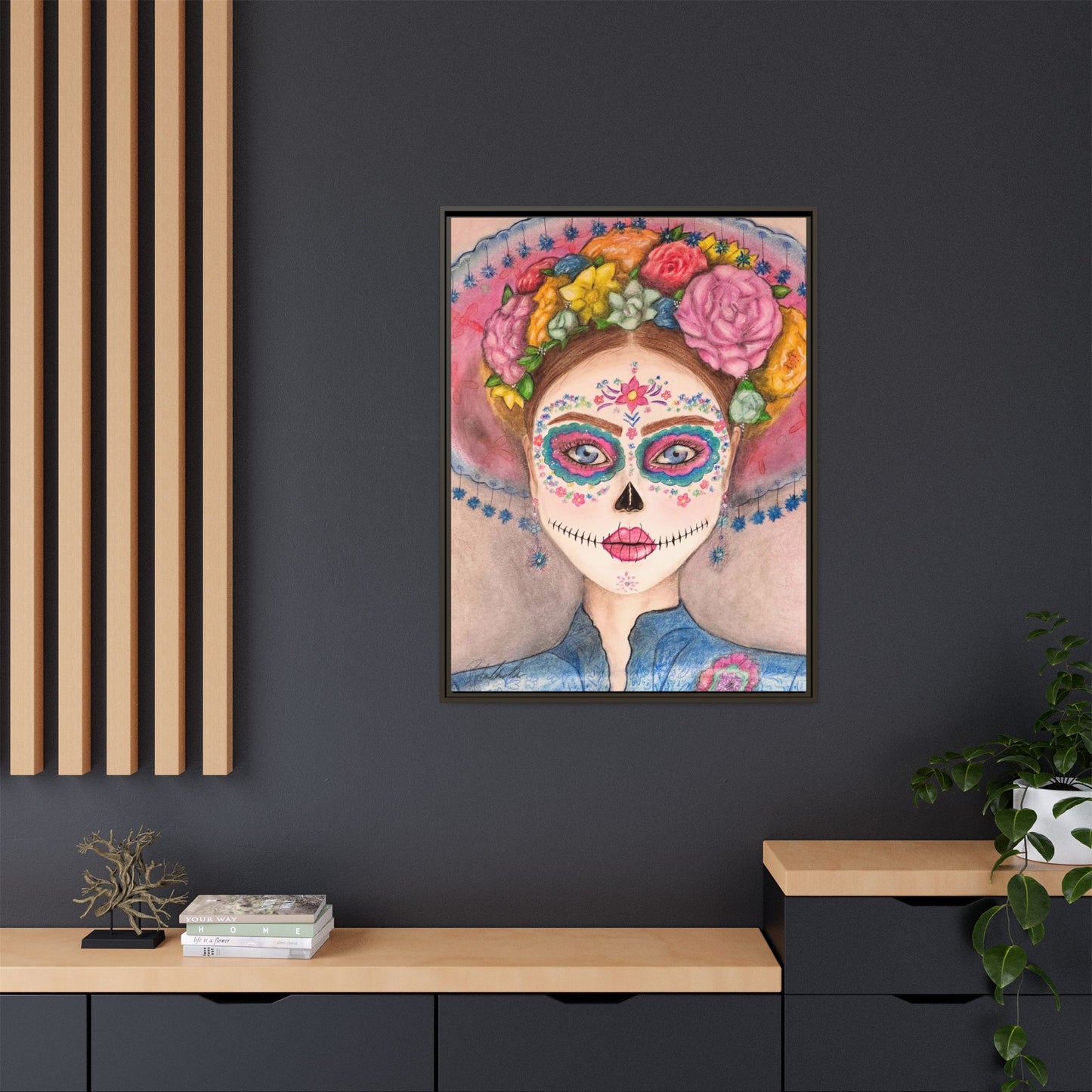 Day of the Dead Skull Woman Framed Wall Art