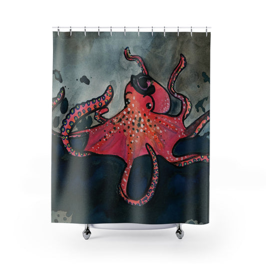 Octopus Shower Curtain for Home Bathroom with Durable One-Sided Print and Waterproof Polyester Material