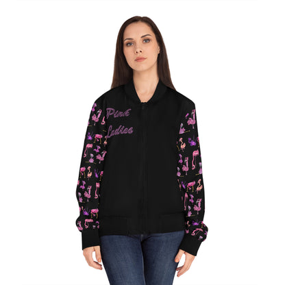 Pink Ladies Flamingo Bomber Jacket — Women's Graphic Zip-Up