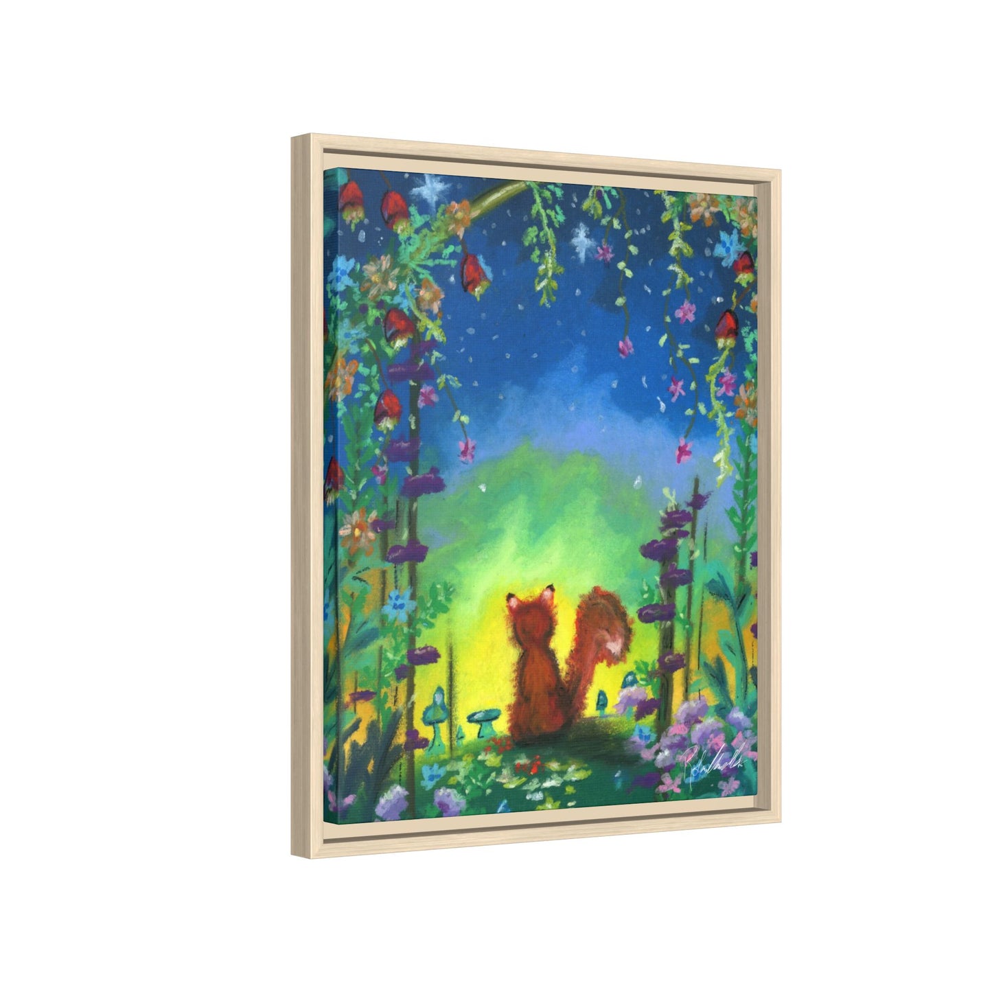 Fox Under Flowers Framed Wall Art