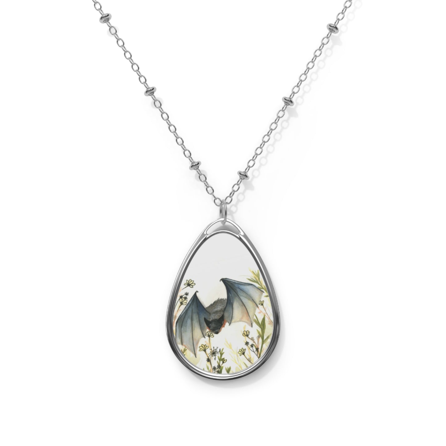 Flying Bat Oval Necklace