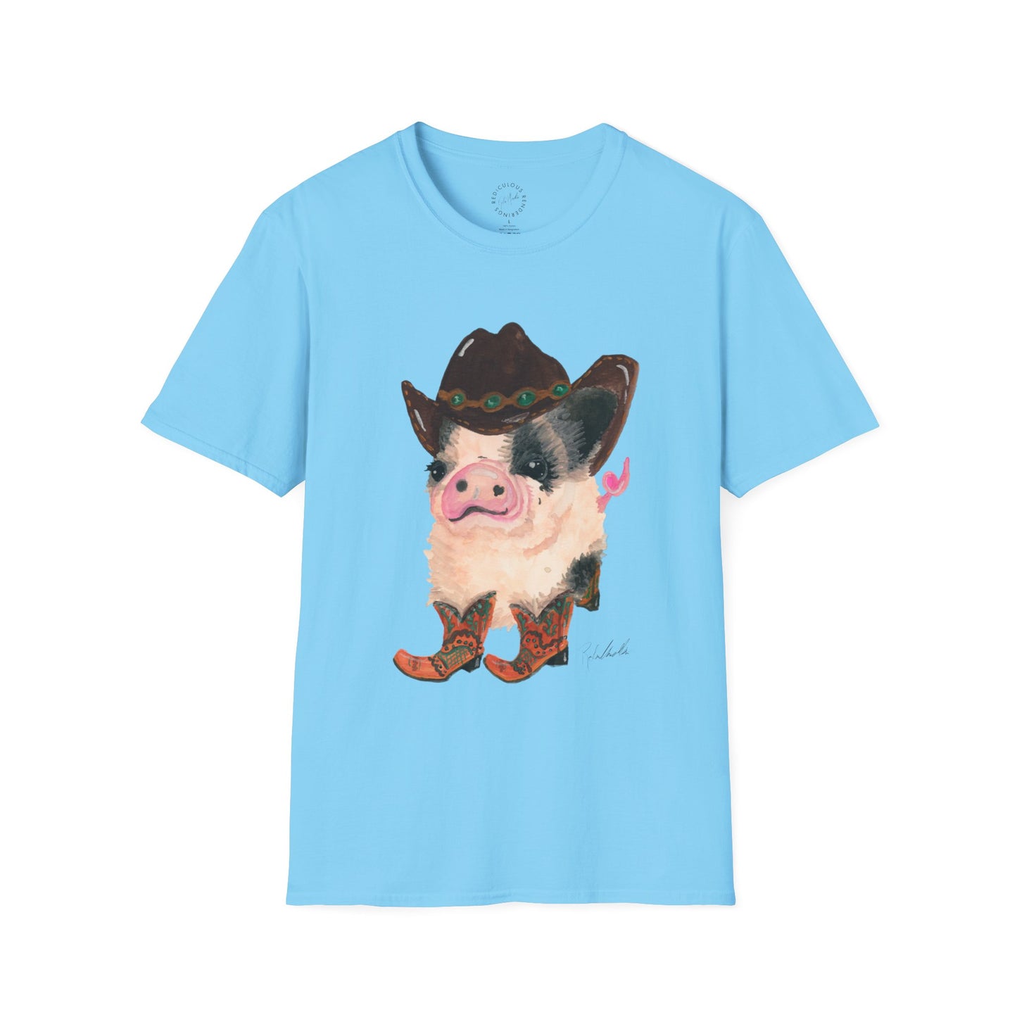 Cowboy Pig Unisex Softstyle Print T-Shirt