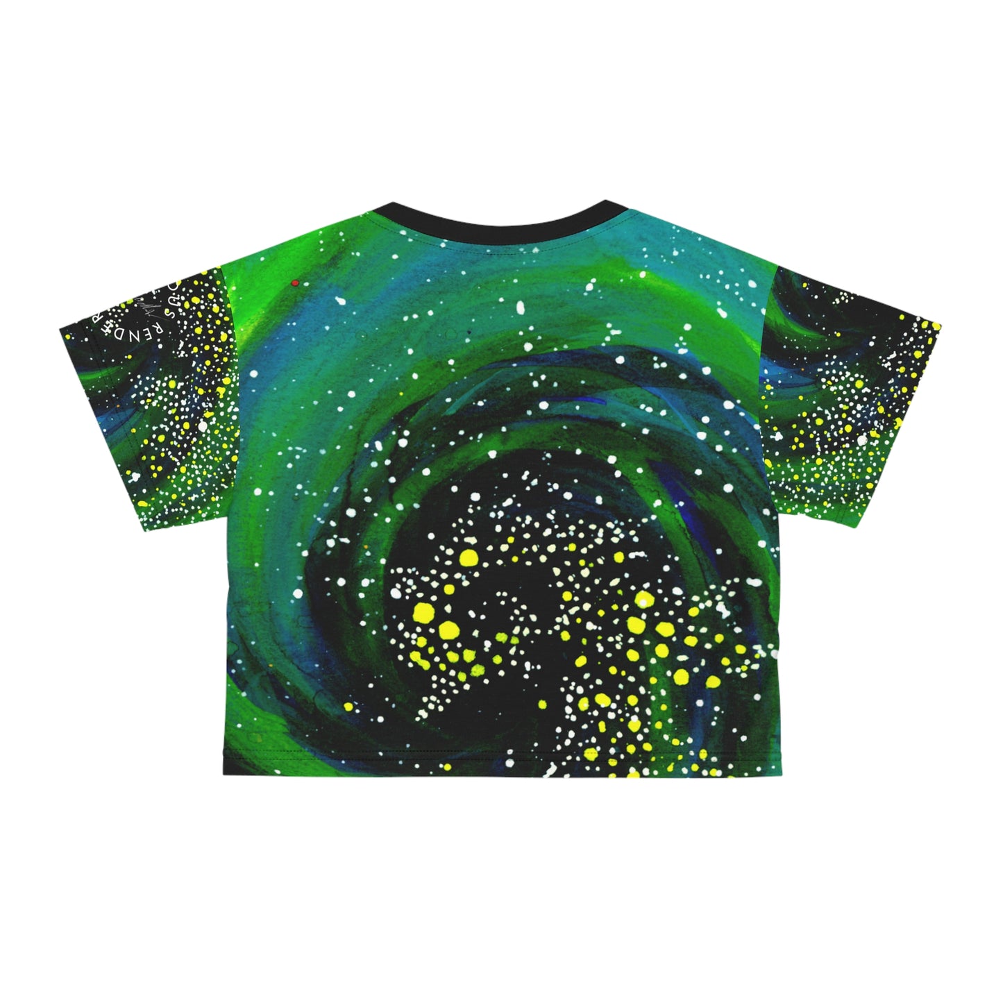 Galactic Swirl Crop Tee — Neon Green Space Galaxy Print