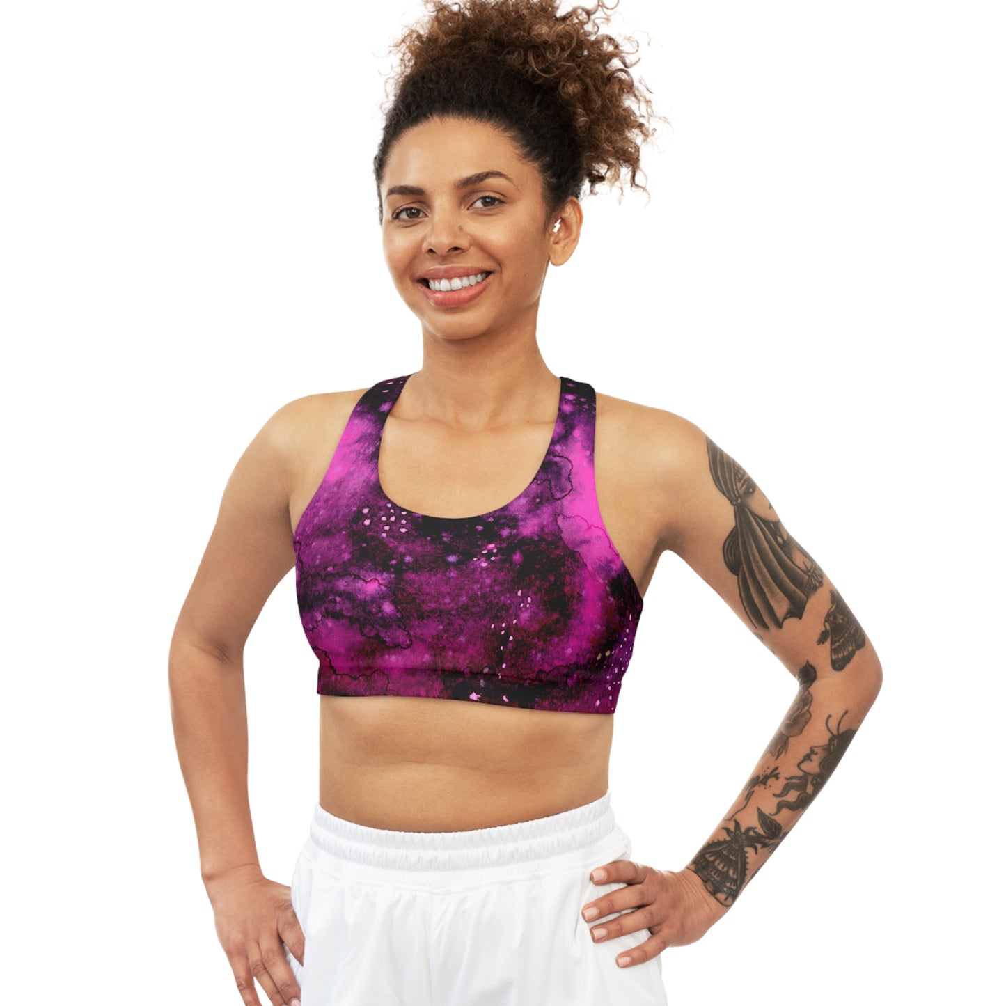 Rose Colored Galaxy Seamless Sports Bra (AOP)