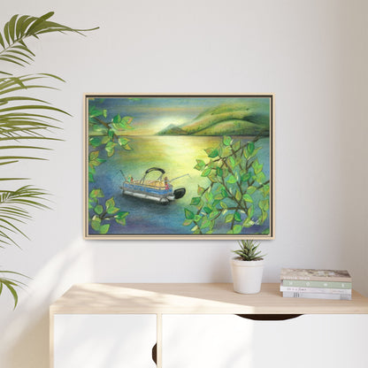 Pontoon Boat on Lake Framed Wall Art