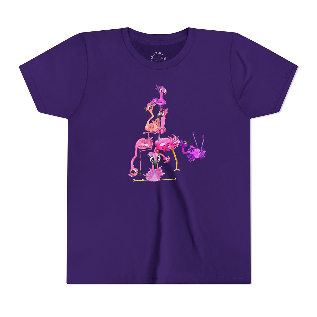 Youth Tee — Watercolor Pink Flamingo Stack Kids T-Shirt