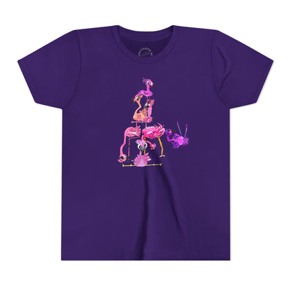 Youth Tee — Watercolor Pink Flamingo Stack Kids T-Shirt