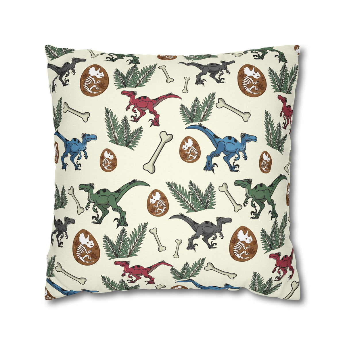 Dinosaur Fossil Pattern Pillowcase — Kids Paleontology Throw Pillow Cover