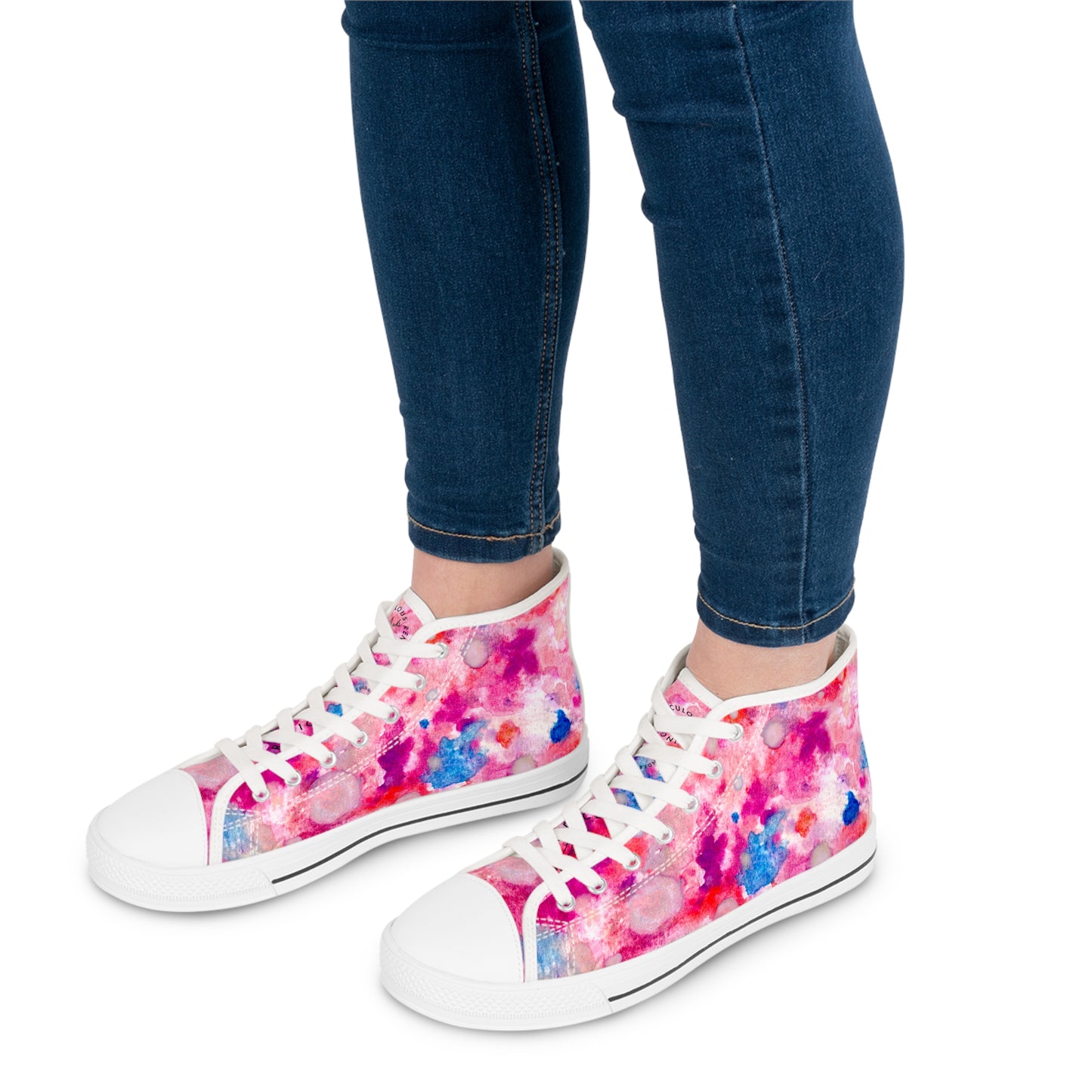 Women’s High Top Sneakers — Pink Blue Watercolor Tie-Dye Pattern