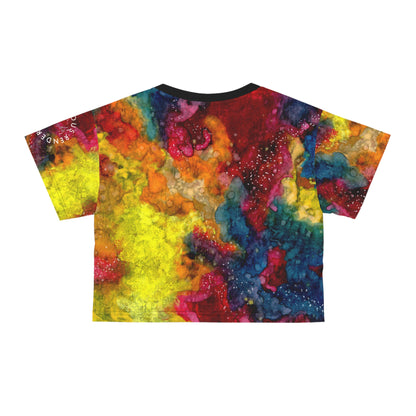 Abstract Rainbow Watercolor Crop Tee — Vibrant All-Over Print Top