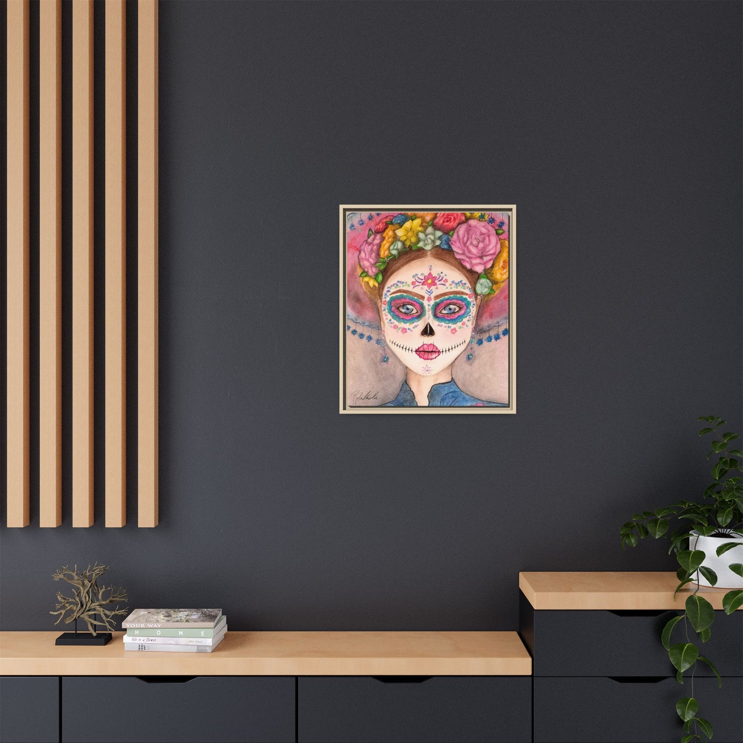 Day of the Dead Skull Woman Framed Wall Art