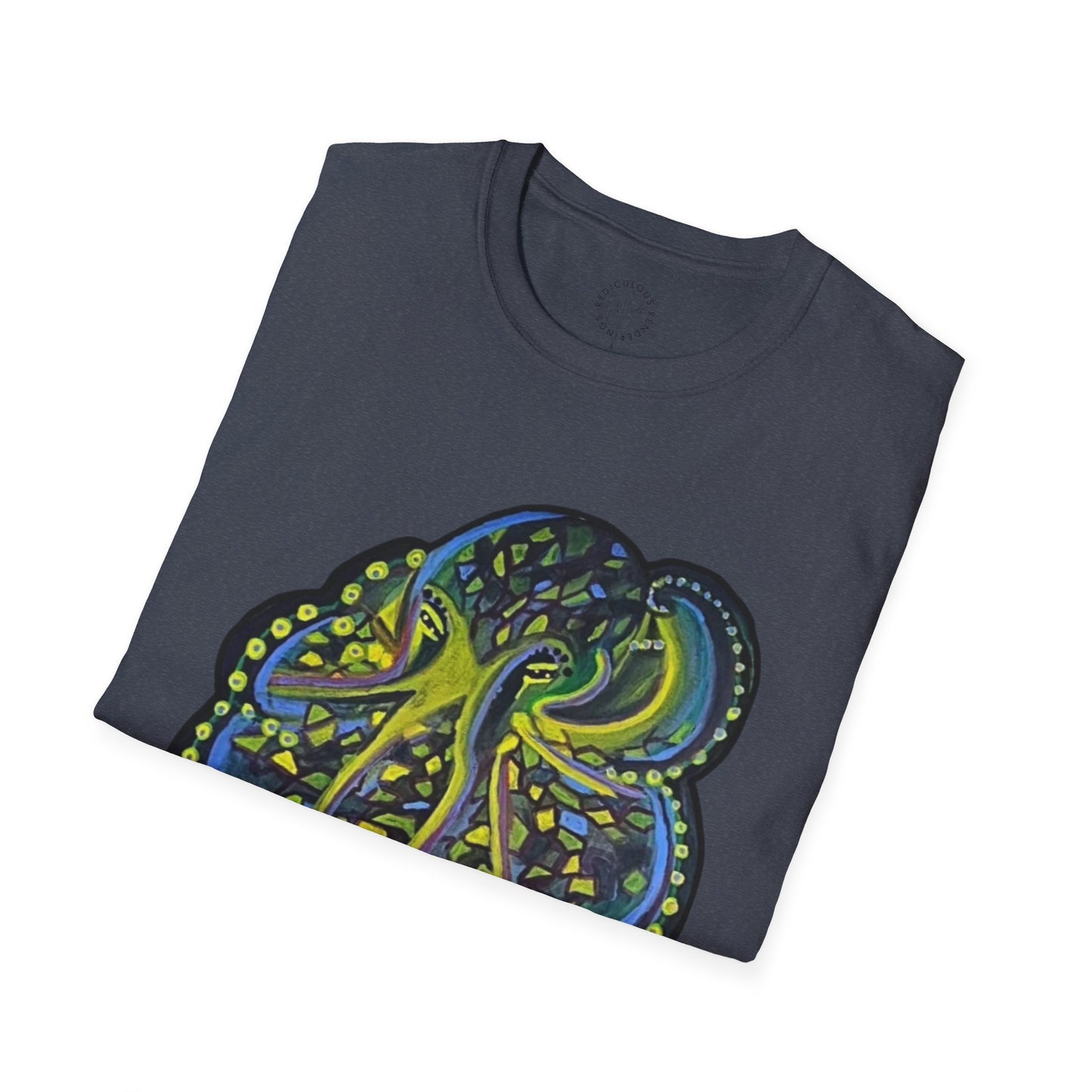 Green Geo octopus Unisex Softstyle Print T-Shirt