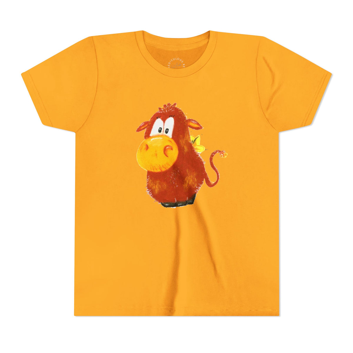 Cute Cartoon Cow Kids T-Shirt — Playful Red Cow Graphic Youth Tee