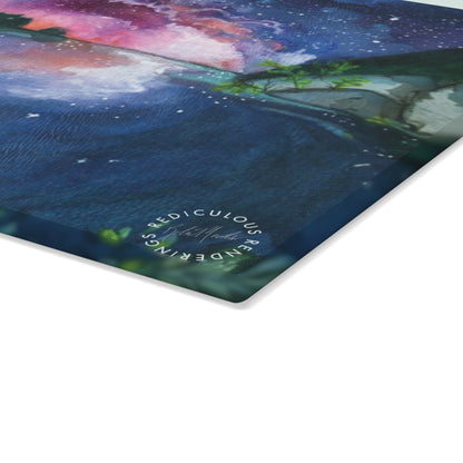 Glass Cutting Board - Aurora Lake Nightscape Art