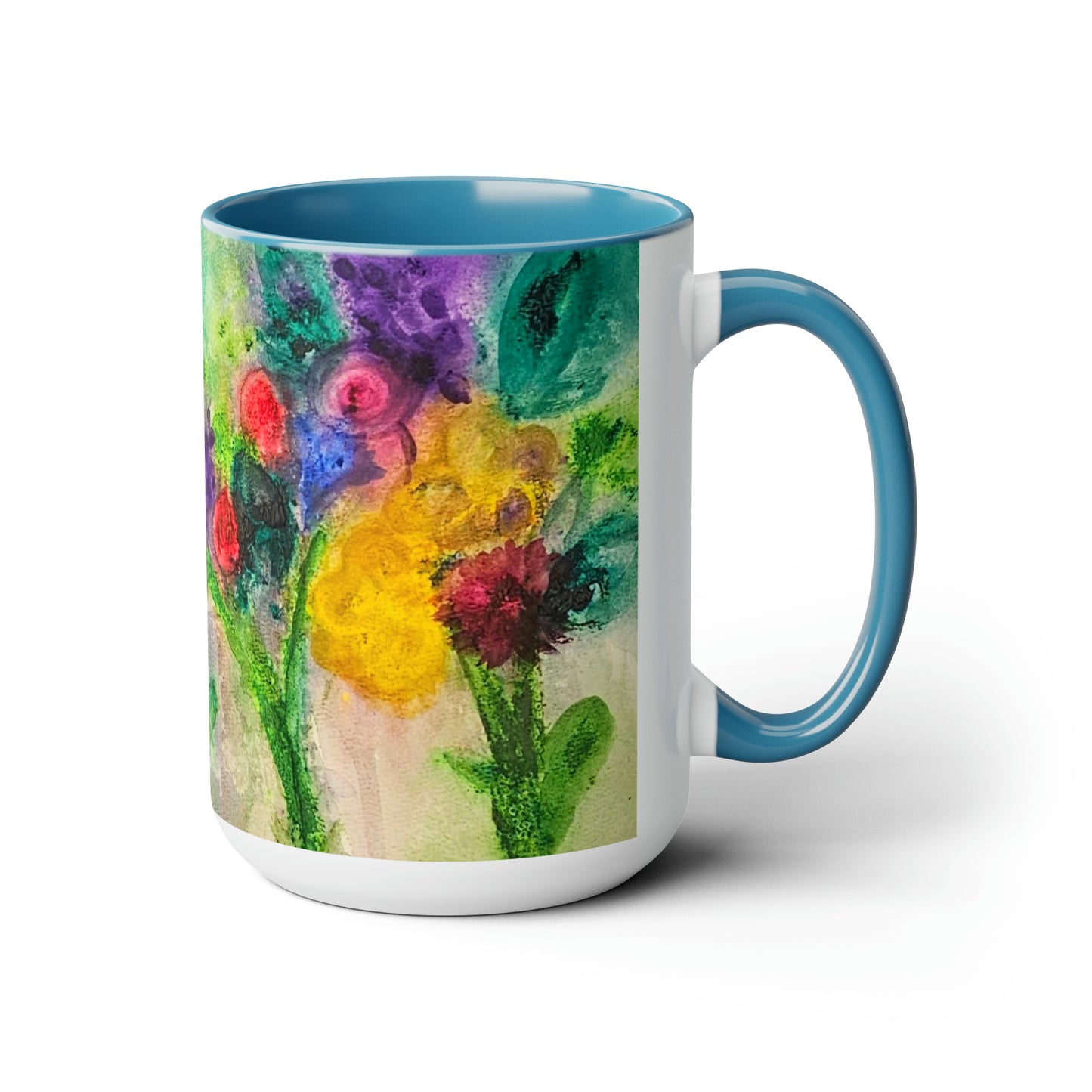 Flowers Two-Tone Coffee Mugs, 15oz