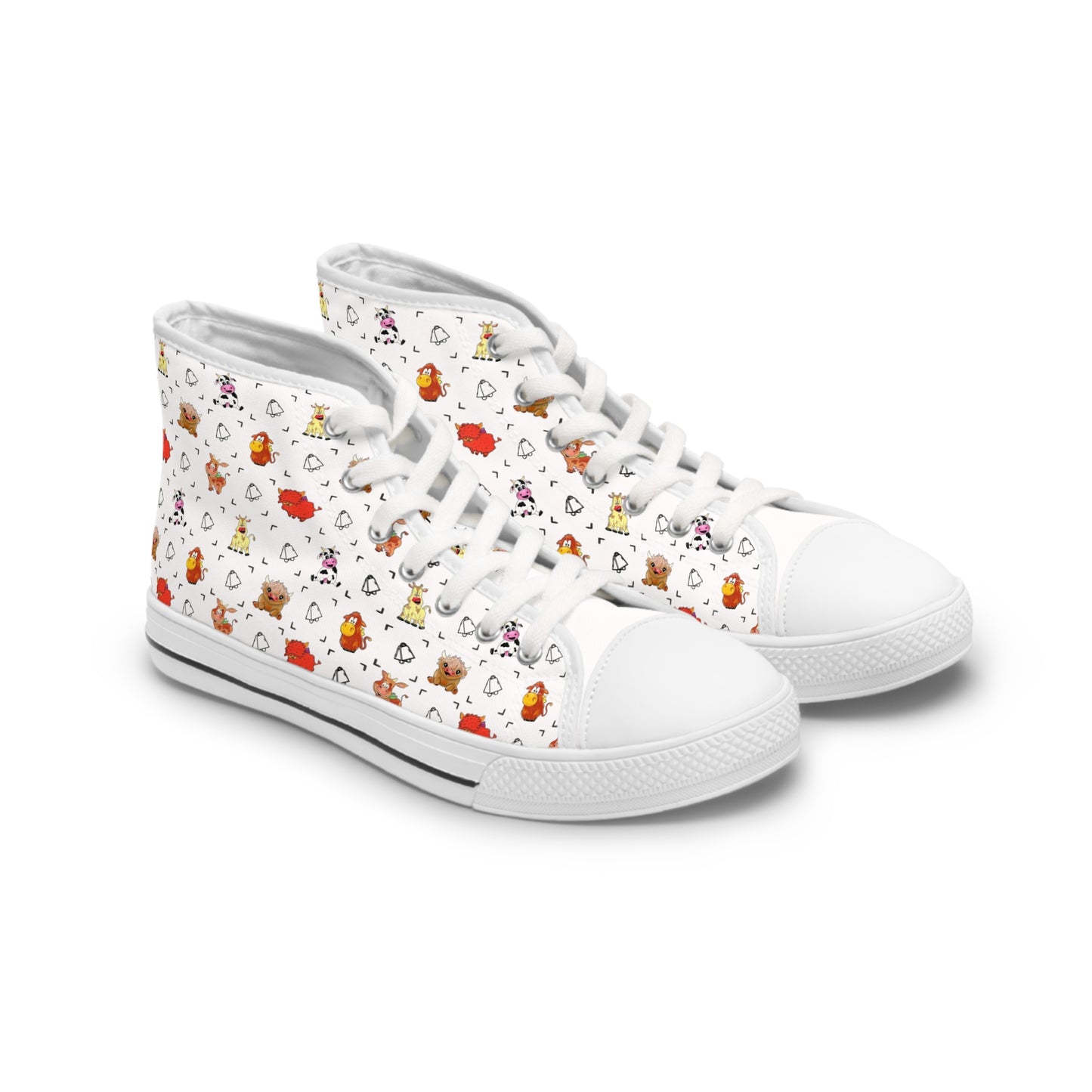 Women's High Top Sneakers — Cute Autumn Animal Cow Pattern Casual Shoes