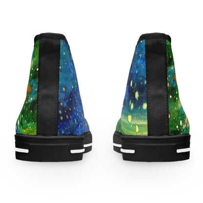 Galaxy Swirl High Top Sneakers — Women's Cosmic Blue & Green Art Shoes