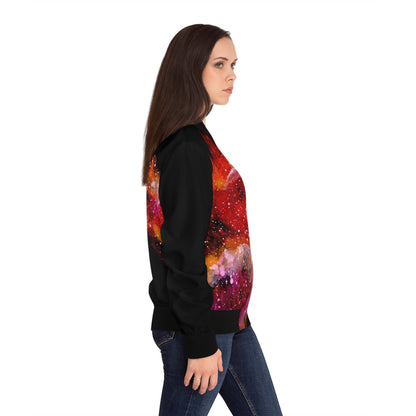 Cosmic Bloom Bomber Jacket — Women's Galaxy Art Outerwear
