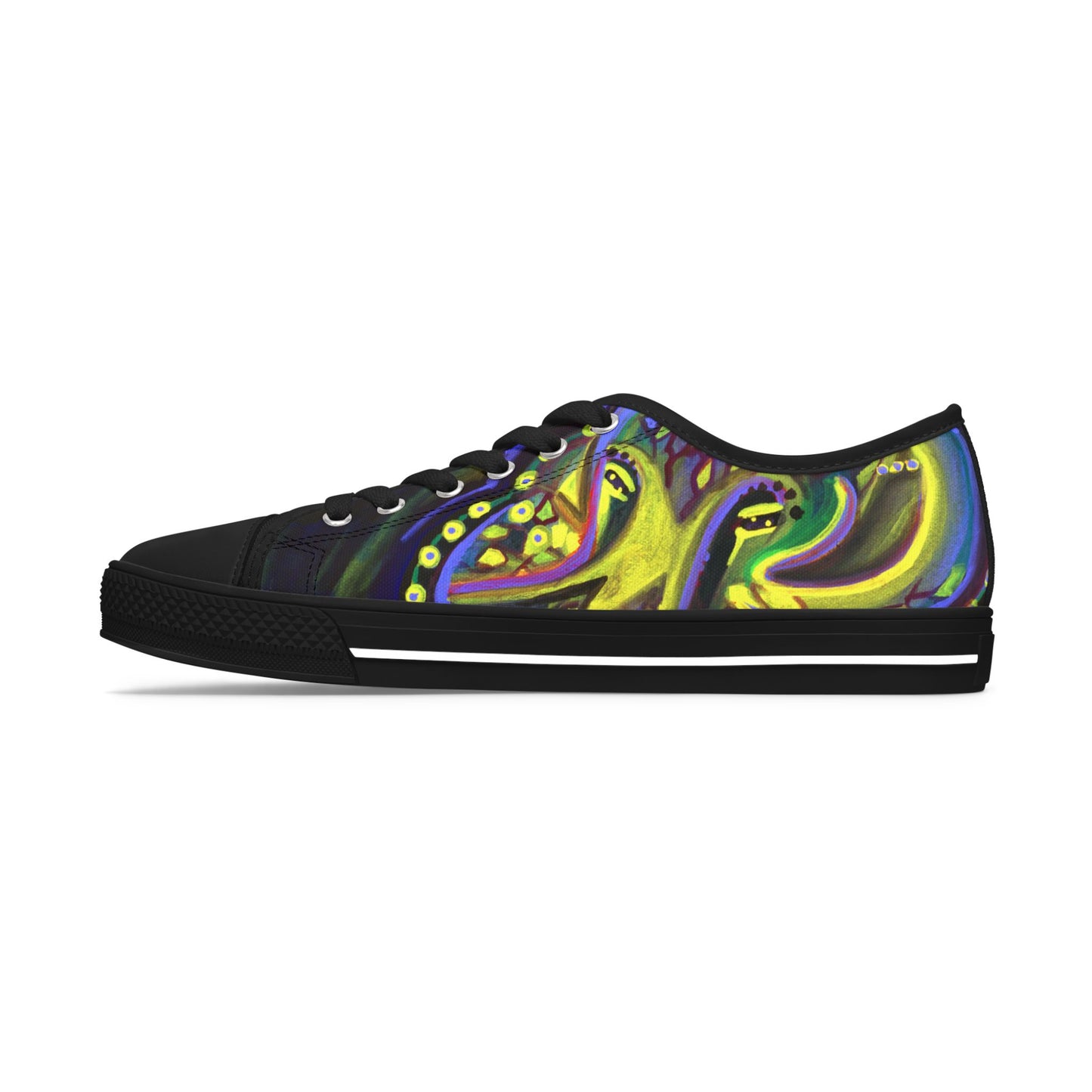 Women's Low Top Sneakers — Vibrant Neon Abstract Octopus Art Casual Shoes