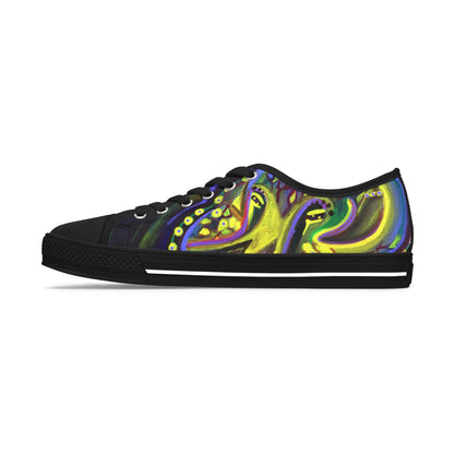 Women's Low Top Sneakers — Vibrant Neon Abstract Octopus Art Casual Shoes