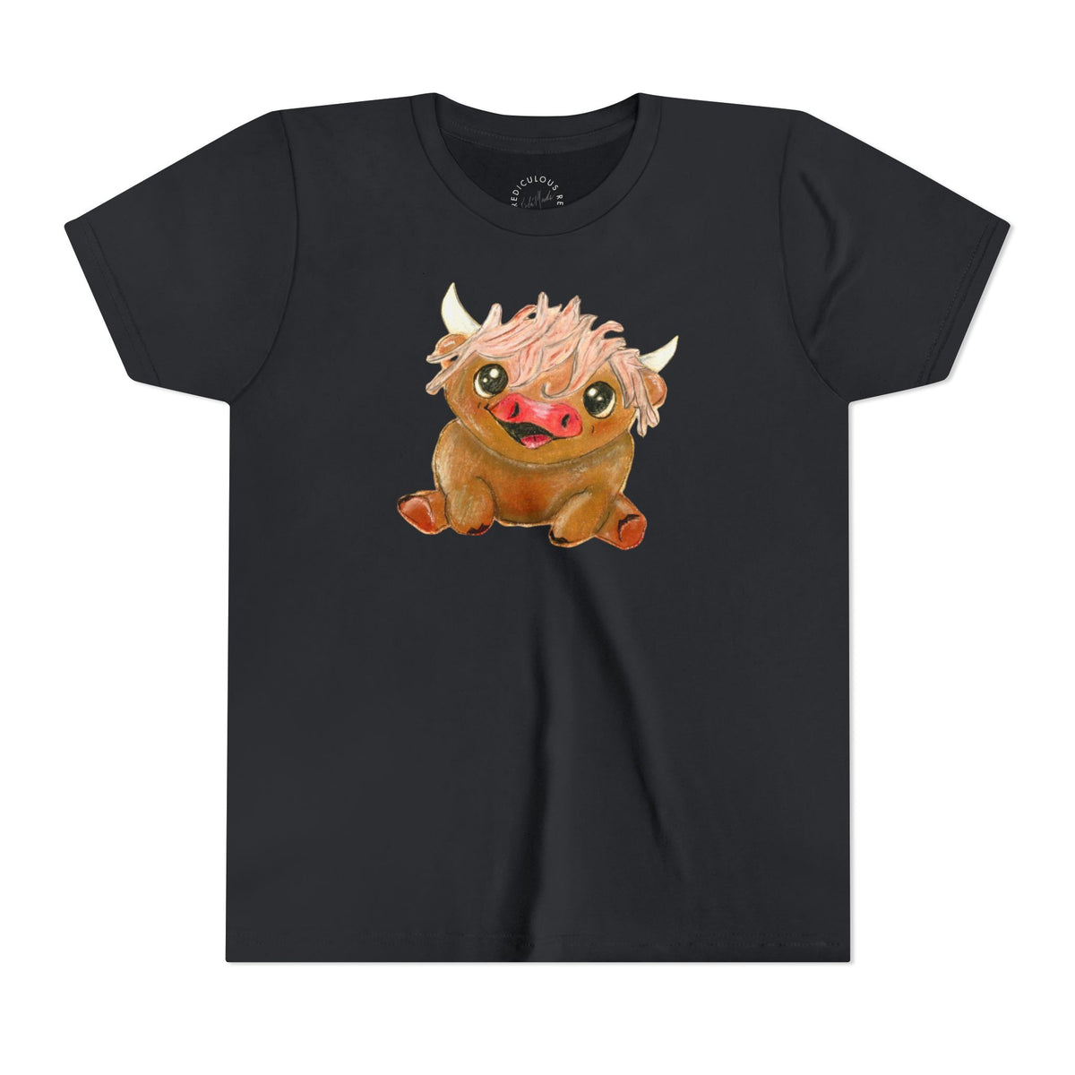 Cute Highland Cow Kids T‑Shirt — Adorable Baby Cow Graphic Youth Tee