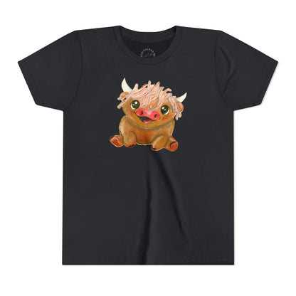 Cute Highland Cow Kids T‑Shirt — Adorable Baby Cow Graphic Youth Tee