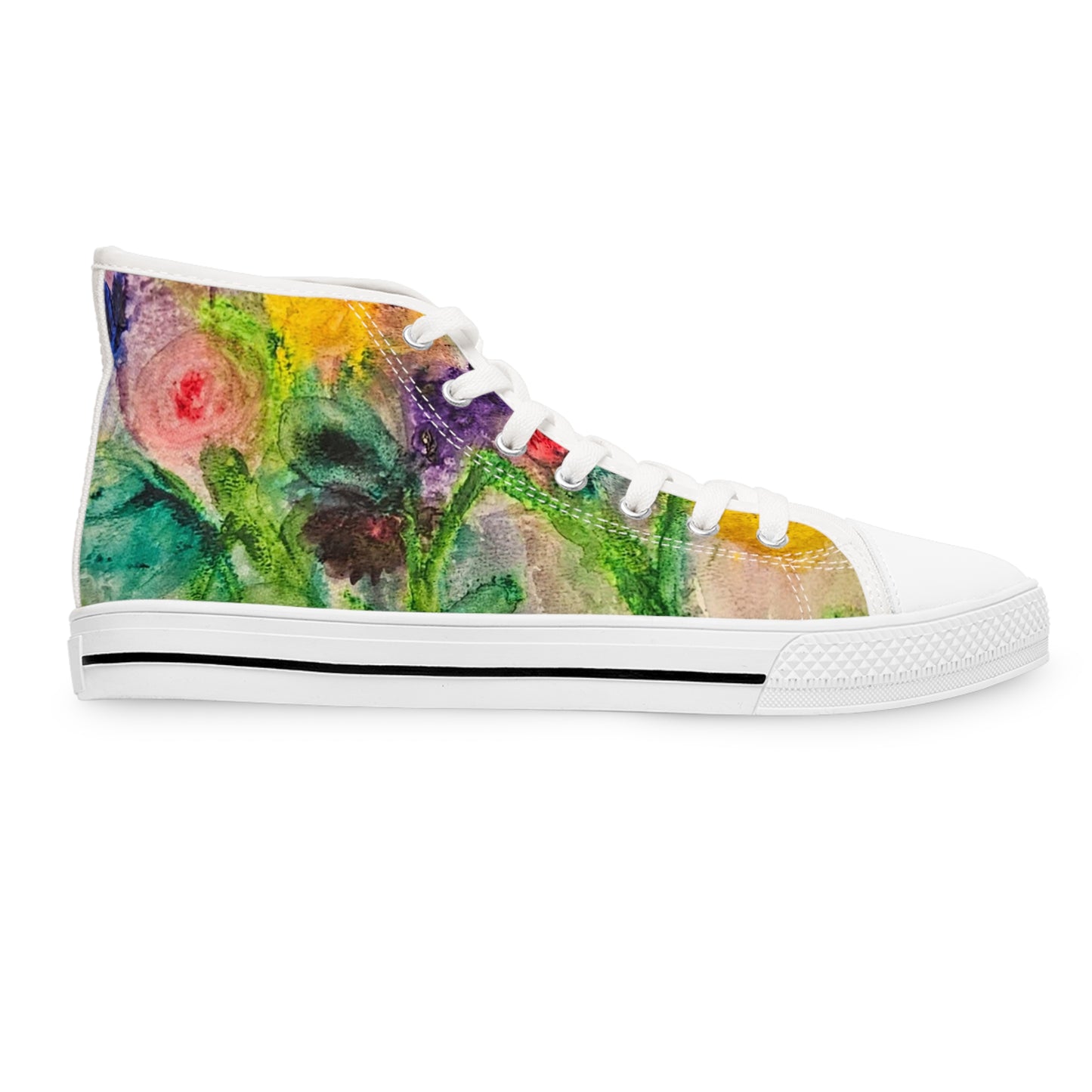 Floral Watercolor High Top Sneakers — Colorful Women's Canvas Shoes