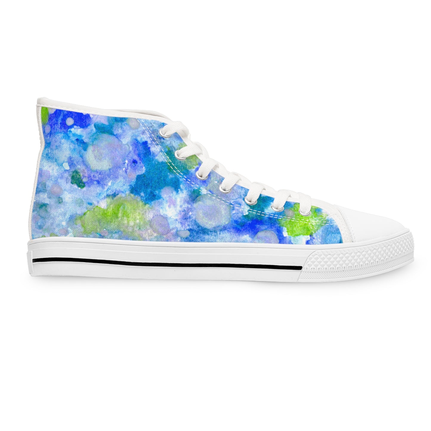 Women's High Top Sneakers — Blue Green Watercolor Floral Pattern