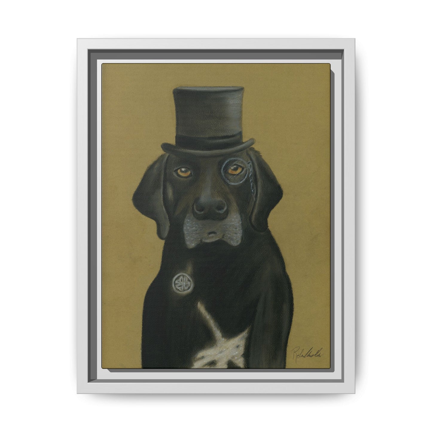 Black Lab Dog in Top Hat Framed Wall Art