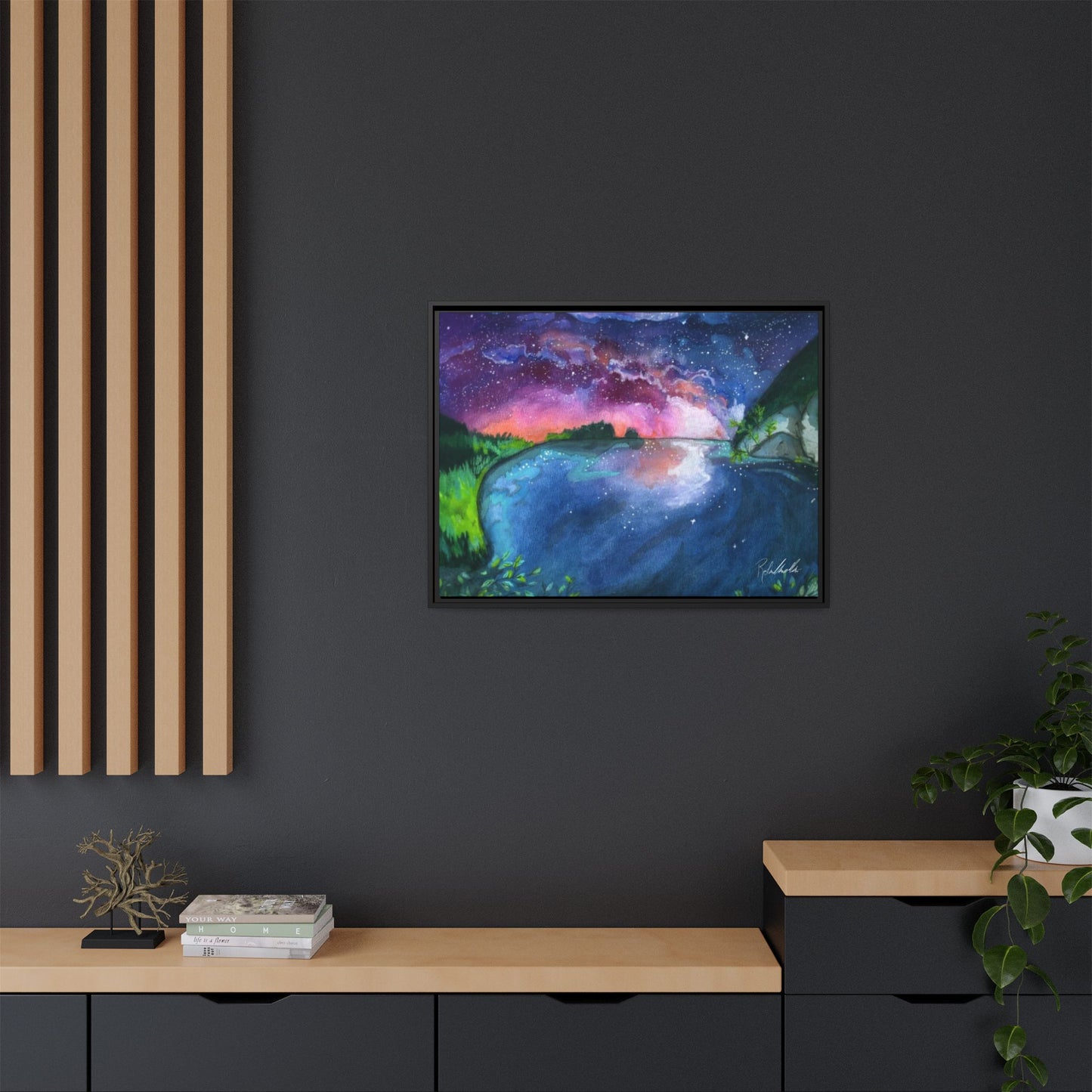 Watercolor Sunset Lake Framed Wall Art