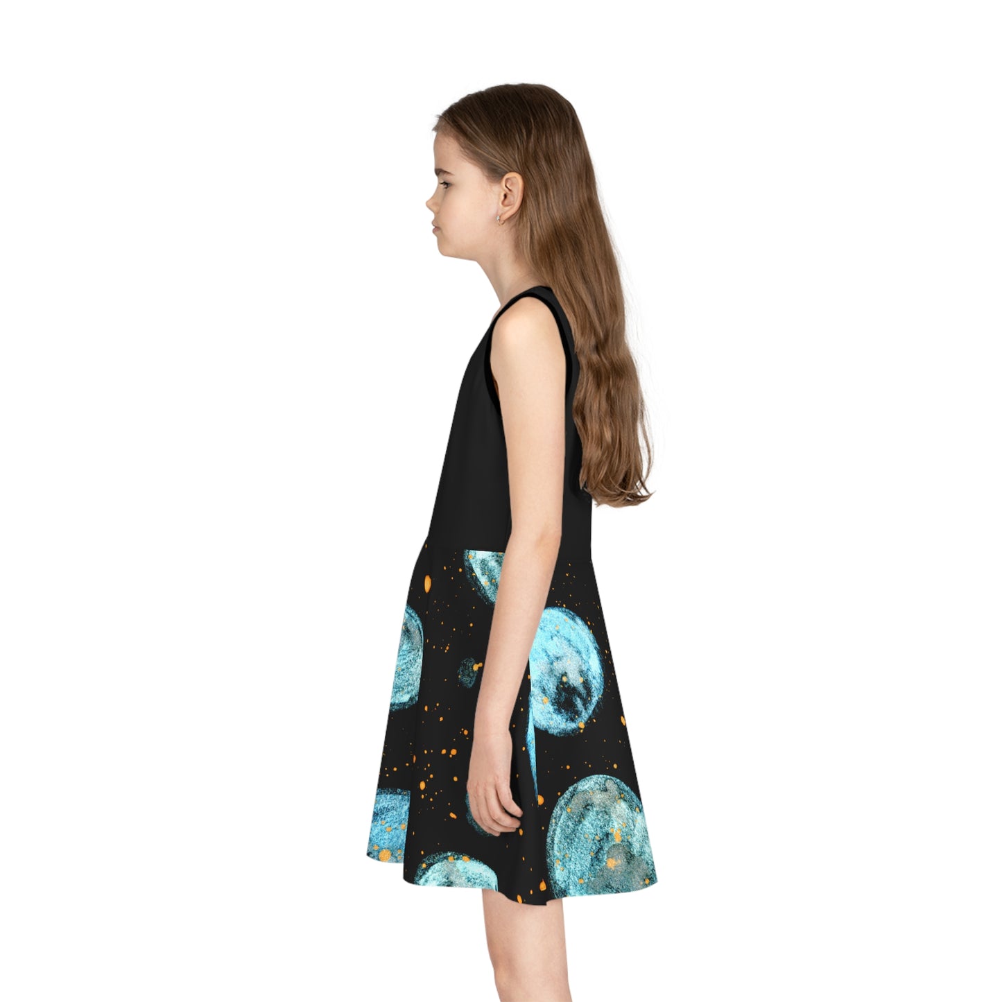 Little Blue Planets Galaxy Girls' Sleeveless Sundress (AOP)