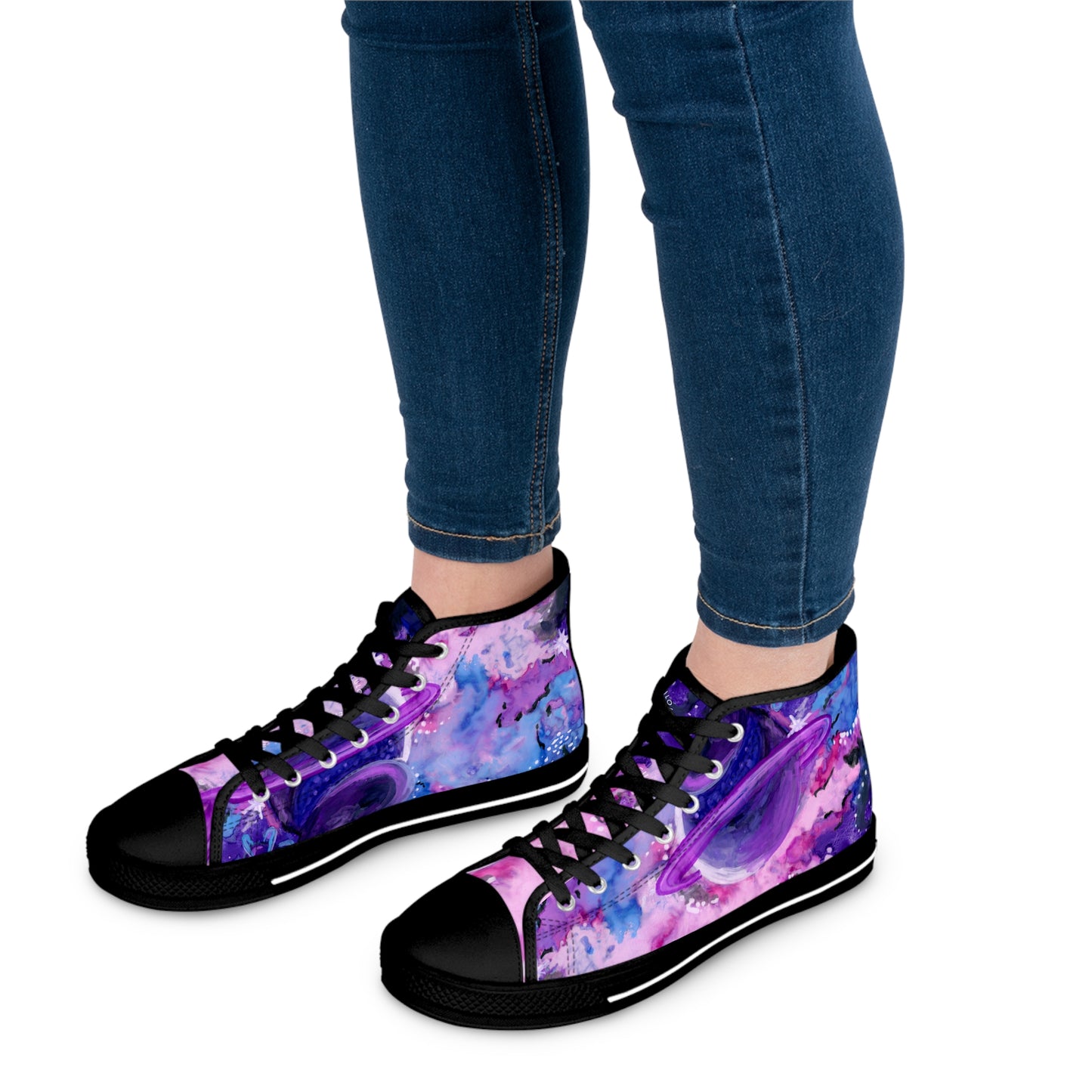 Galaxy Watercolor High Top Sneakers — Purple Planet Cosmic Print for Women