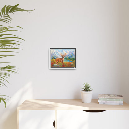 Framed Canvas Wall Art — Majestic Deer in Mountain Meadow