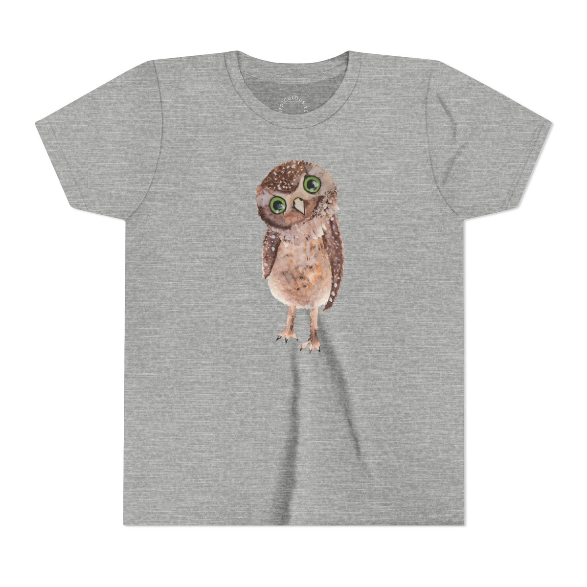 Kids Owl Watercolor Tee - Cute Woodland Bird Youth Short Sleeve Shirt